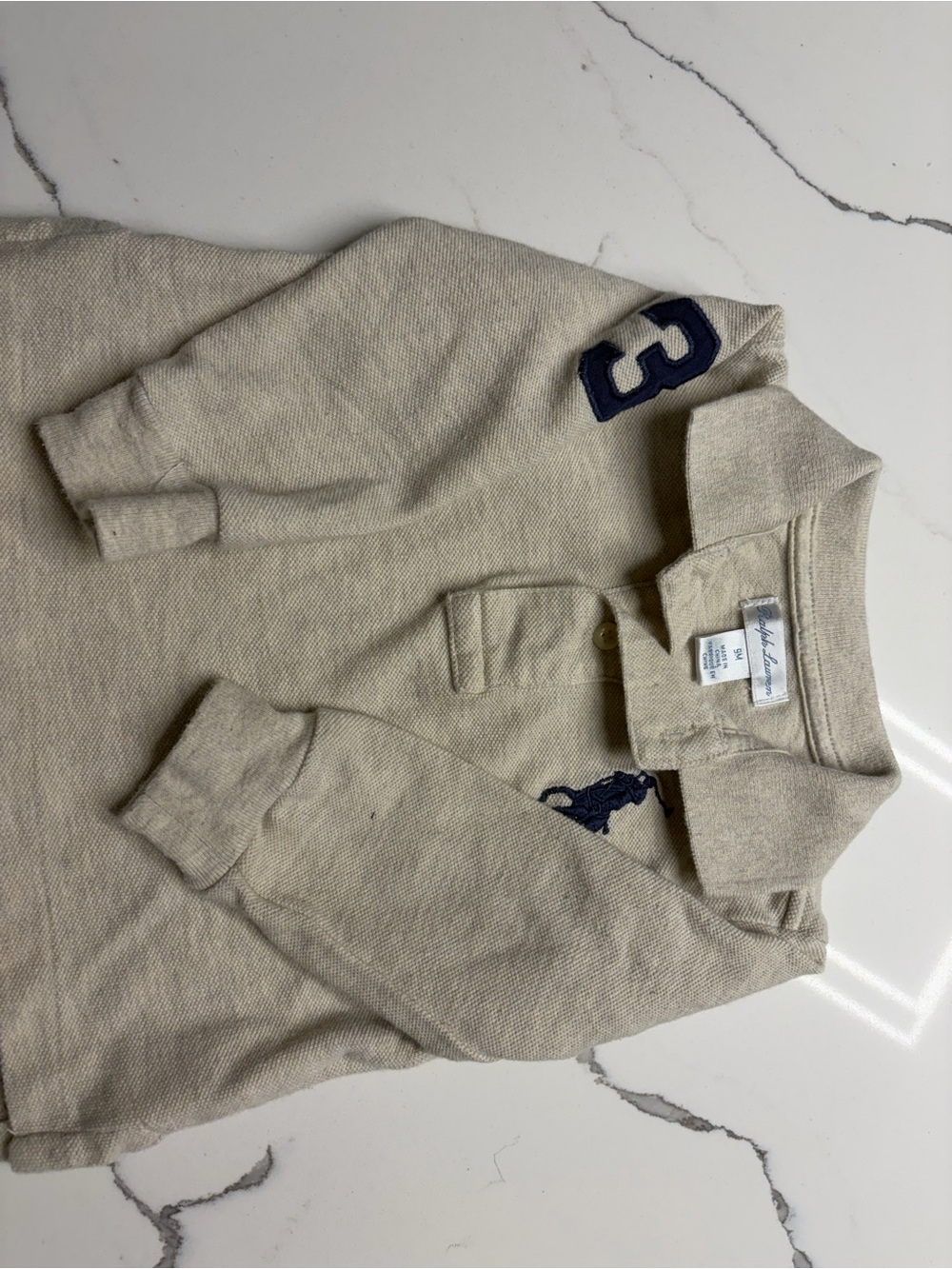Ralph Lauren Beige Polo with Navy Pony Embroidery
